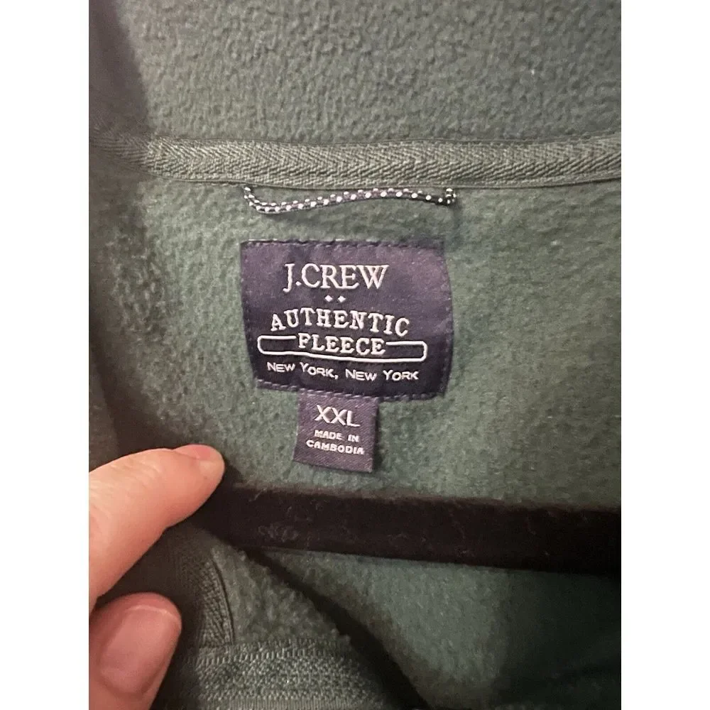 J. Crew 1/4 Zip Up Fleece Sweatshirt Mens XXL Blue Green Side Pocket Long Sleeve
